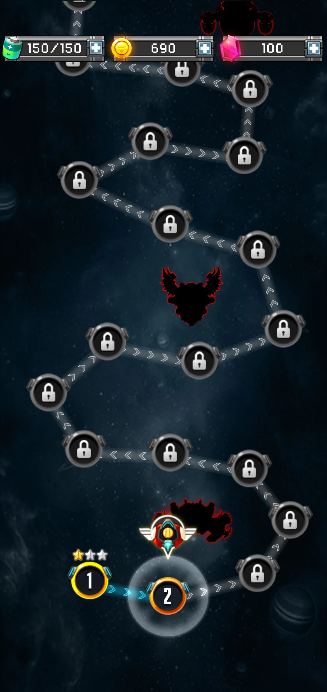 The winding Space Hunter campaign route with unlockable stages