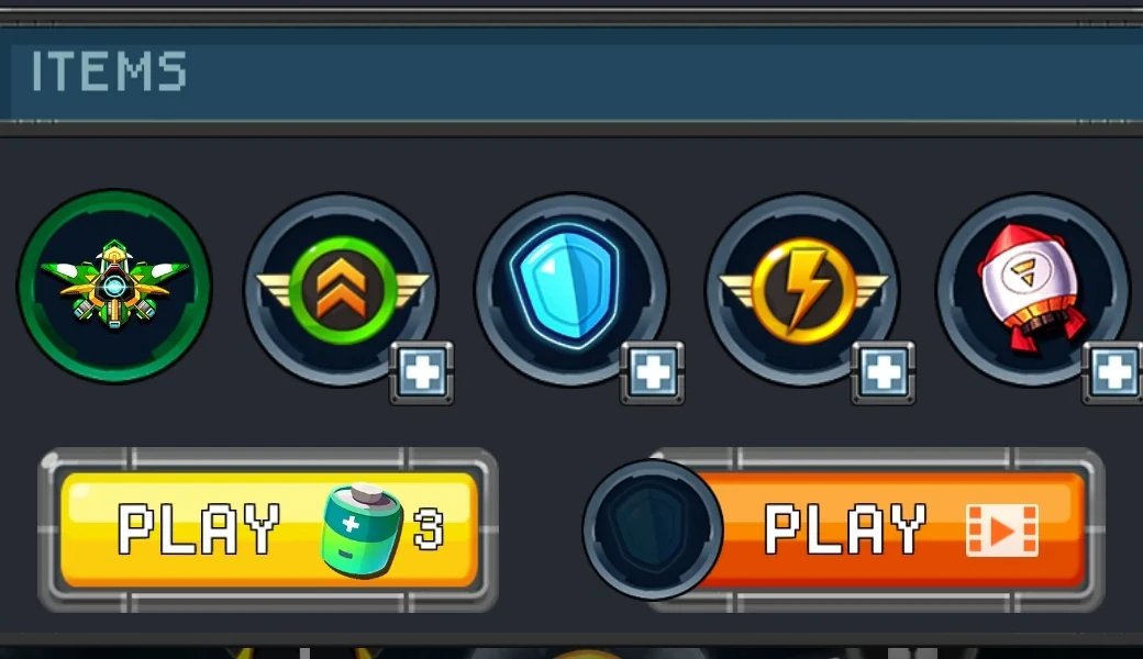 Stage detail screen showing battle items and play buttons