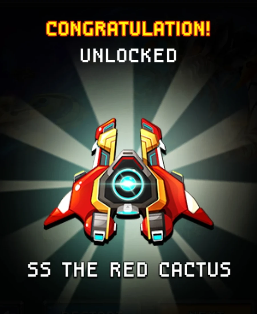 The red and gold SS The Red Cactus ship unlock screen